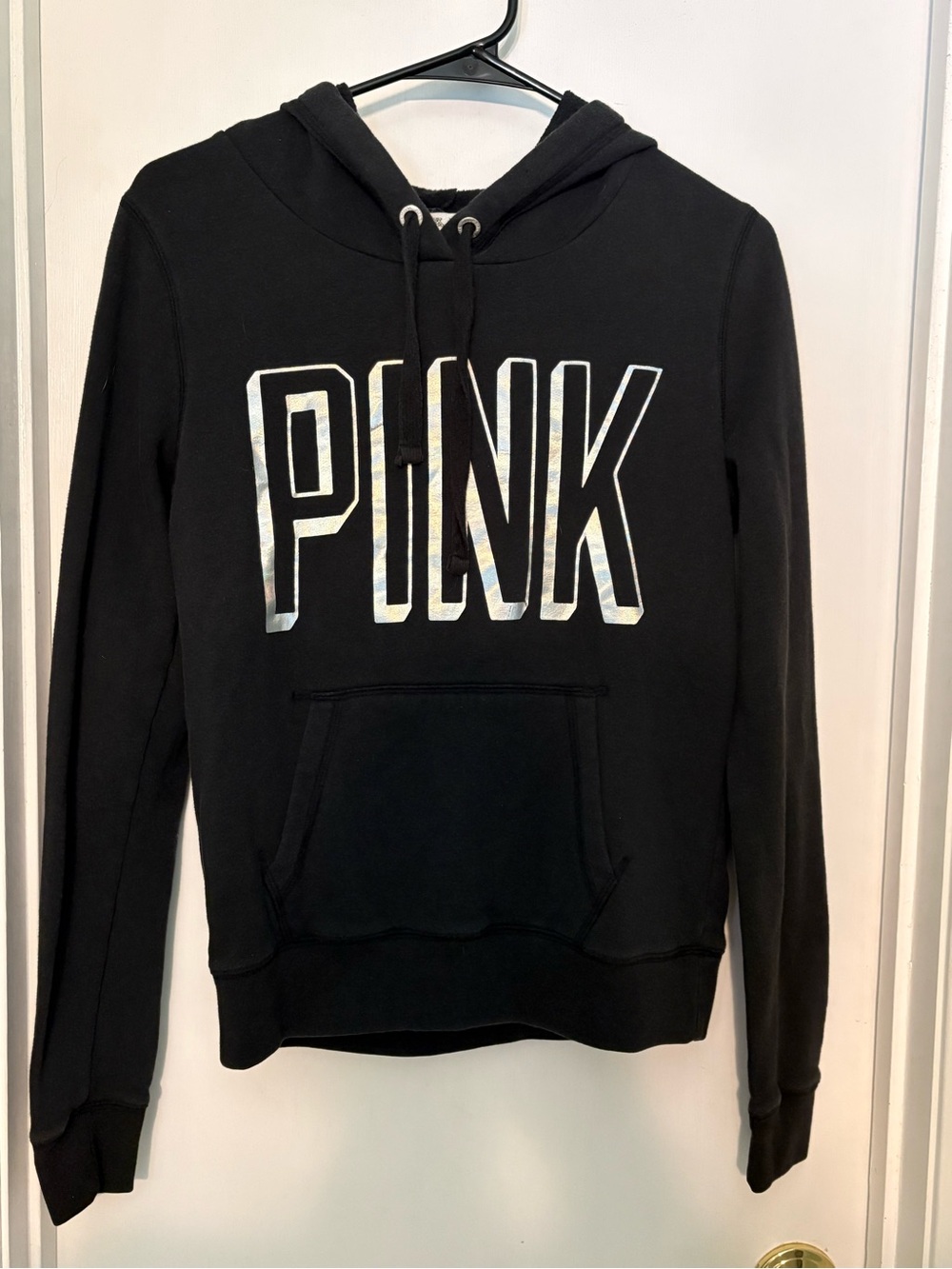 PINK Victoria's Secret Black Hoodie with Reflective Logo